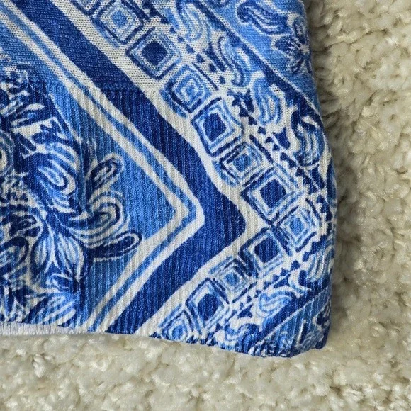 Lilly Pulitzer Linen Shirt Womens XS/S Blue White Paisley V-Neck Coastal - Picture 2 of 13